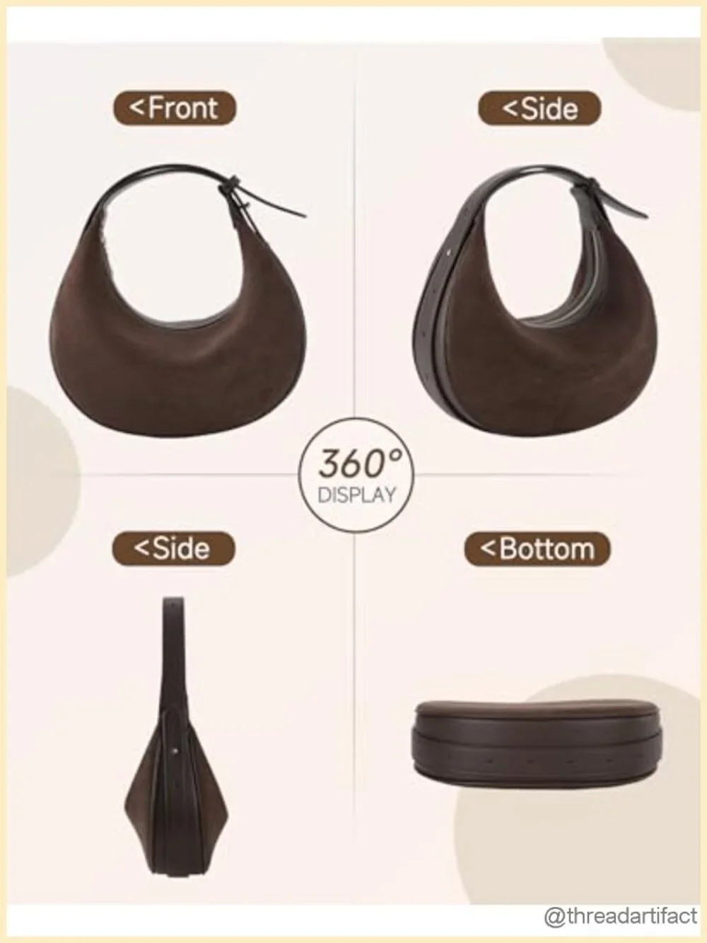 Suede Crossbody Bag Crescent Shoulder Hobo Purse with Adjustable Strap